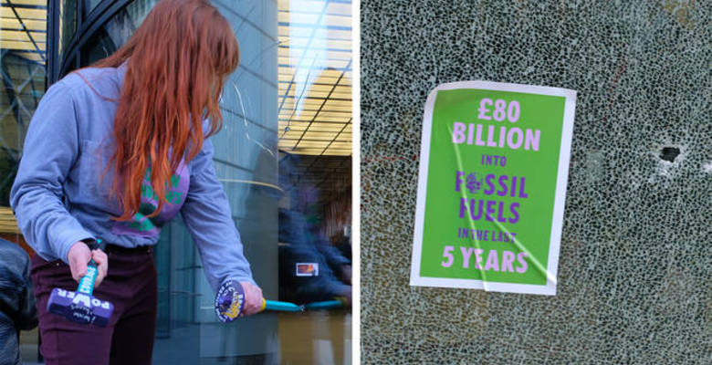 Активистки Extinction Rebellion разбили витрины банка HSBC в Кэнэри-Уорф 