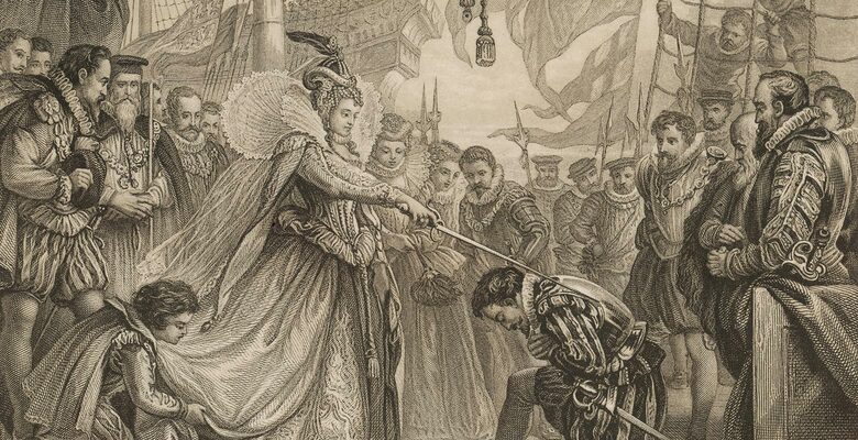 Королева Елизавета I награждает Френсиса Дрейка рыцарским титулом. 4 апреля 1581 года. Иллюстрация: stock.adobe.com