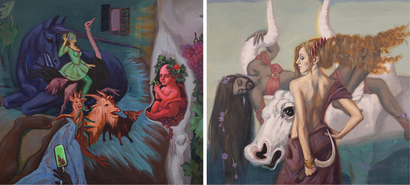 1. Dionysus s 105x130cm oil on linen 2024 Anastasia Russa. 2. Hera 5.0 90x105cm oil on linen 2024